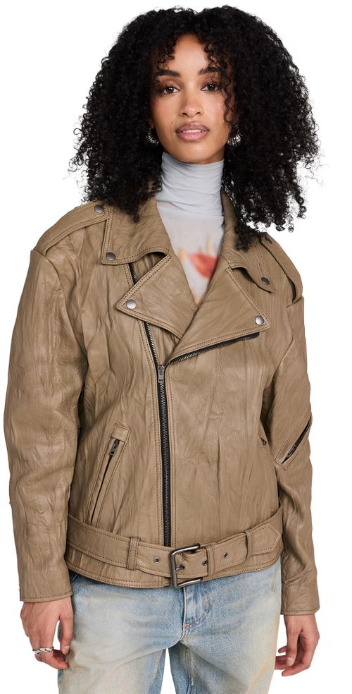 Leather Biker Jacket Brown