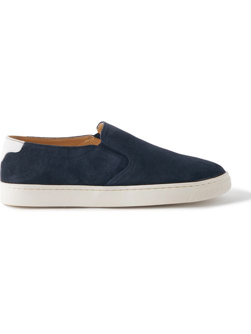 Leather-Trimmed Suede Slip-On Sneakers