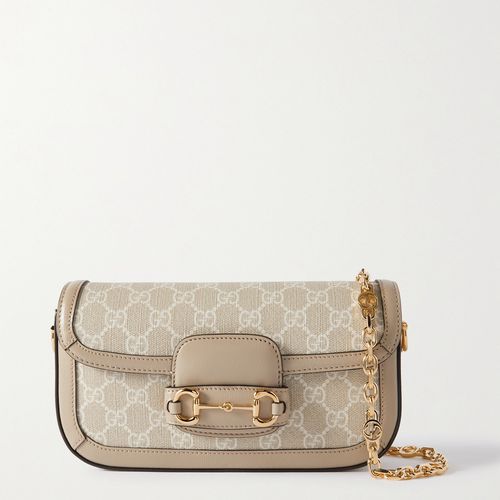 GUCCI Horsebit 1955 leather-trimmed printed coated-canvas shoulder bag