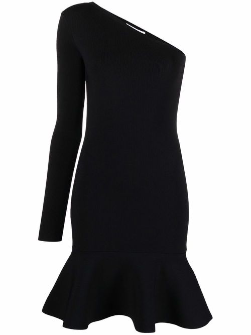 One-shoulder ruffle-hem dress - Black