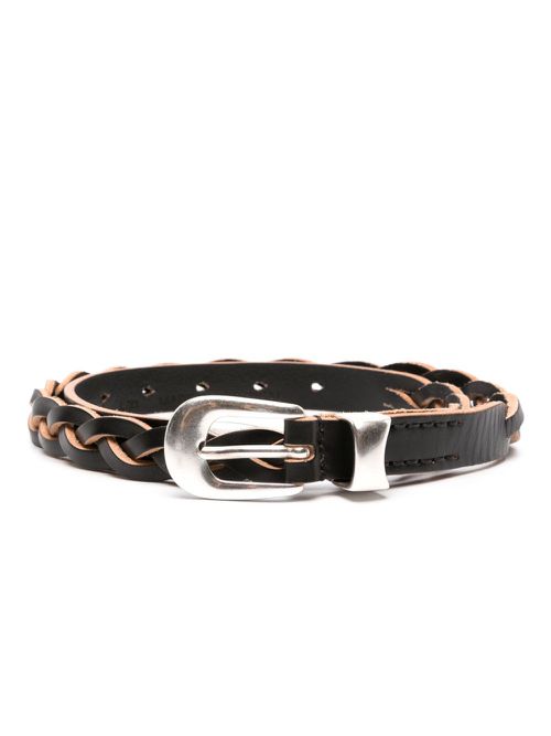 Braided leather belt - Black