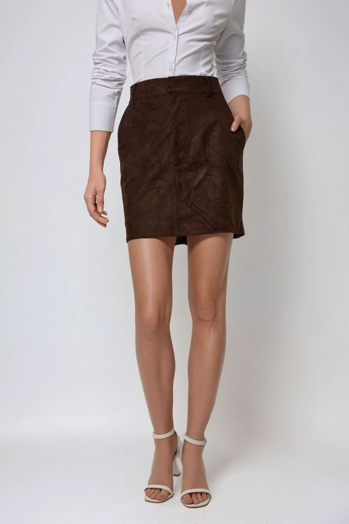 Mocha Brown High Waist Faux Suede Mini Skirt Women