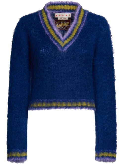 V-neck mohair-blend jumper - Blue