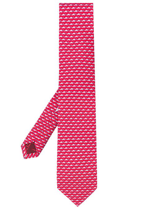 Car print silk tie - Red