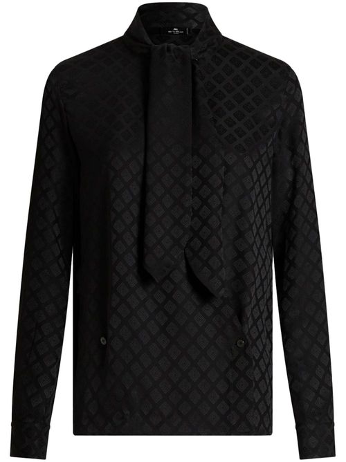 Silk-jacquard scarf-collar shirt - Black