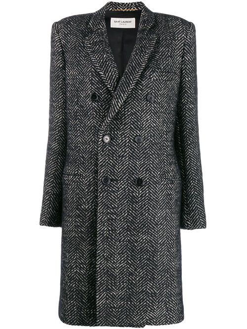 Herringbone double-breasted coat - Black