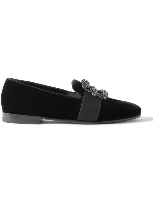 Carlton Embellished Grosgrain-Trimmed Velvet Loafers