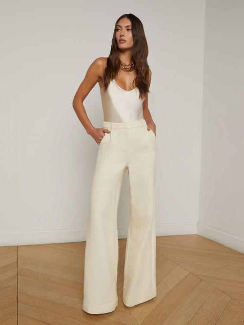 Pilar Tweed Wide-Leg Pants In Light Pearl