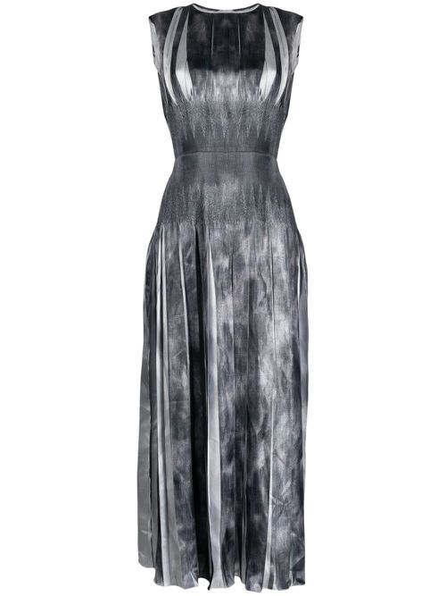 Box-pleated sleeveless maxi dress - Silver