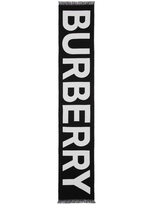 Logo-jacquard wool scarf - Black