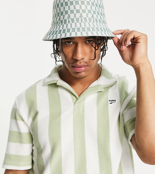 Downtown towelling polo shirt in green stripe - exclusive to ASOS