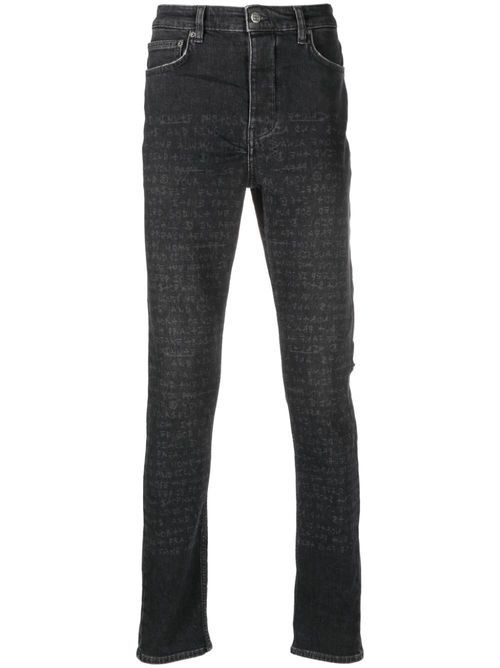 Text-print mid-rise tapered jeans - Grey
