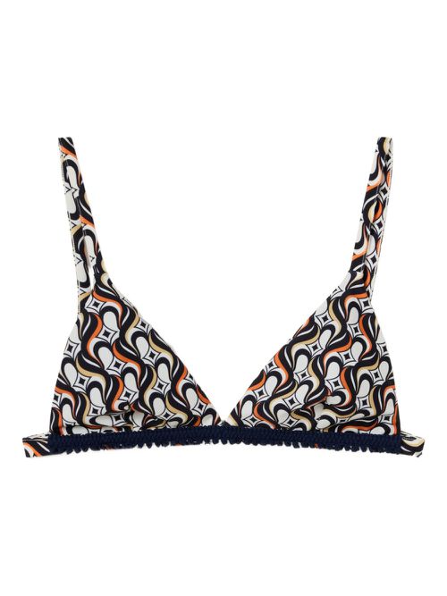 Geometric-print triangle bikini top - White