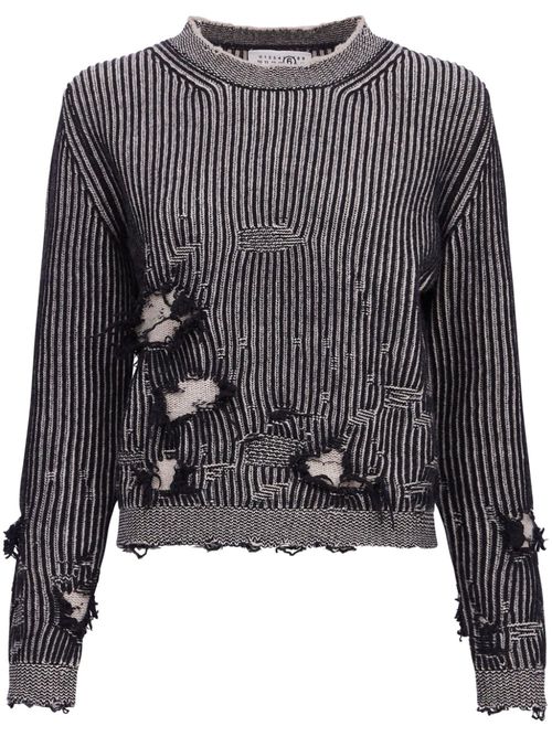 Distressed-effect knitted jumper - Grey