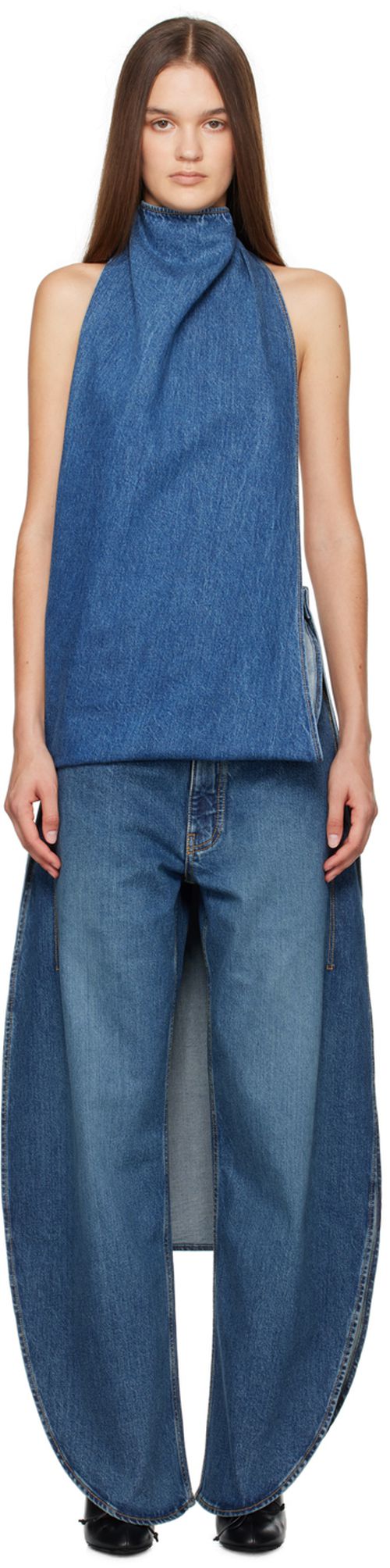 ALAÏA Blue Asymmetric Cape Top