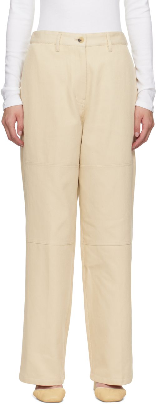 Beige Cotton Twill Work Trousers