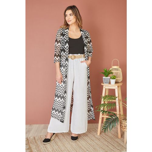 Yumi Womens Black Zig Zag Crochet Long Knitted Kimono - Size 14 UK