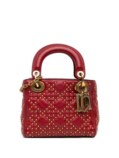 2017 Mini Lambskin Cannage Studded Supple Lady Dior satchel - Red