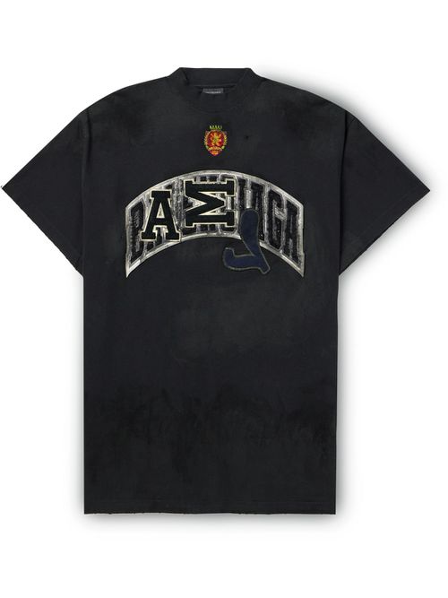 Oversized Distressed Logo-Appliquéd Cotton-Jersey T-Shirt