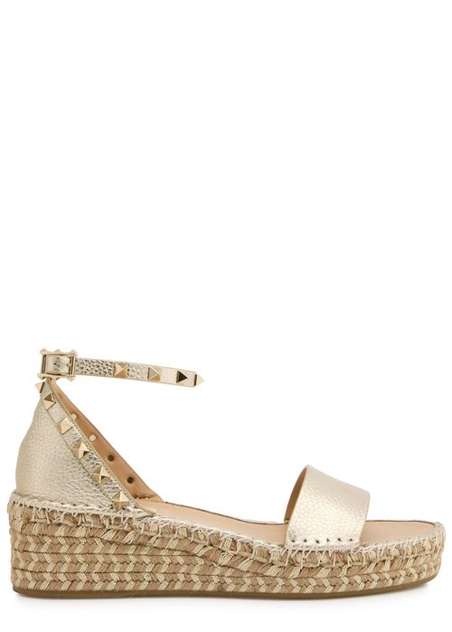Valentino Garavani Rockstud 50 Metallic Leather Wedge Espadrilles
