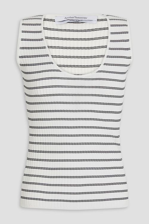Another Tomorrow - Gestreiftes Tanktop aus Rippstrick - Weiß - M