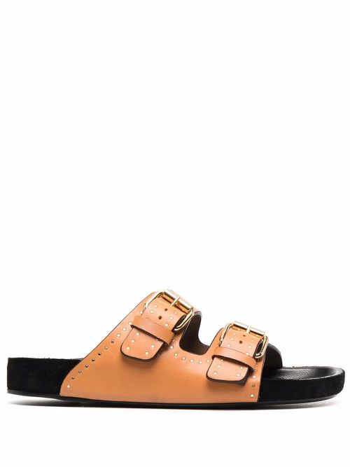 Buckle design slip-on sandals - Brown