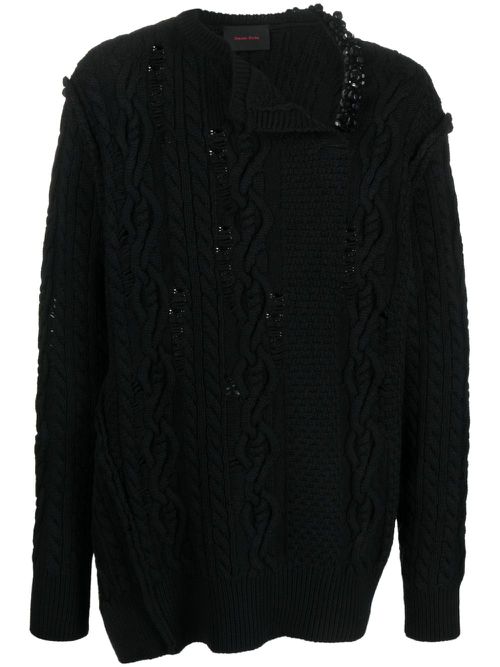 Bead-embellished merino jumper - Black