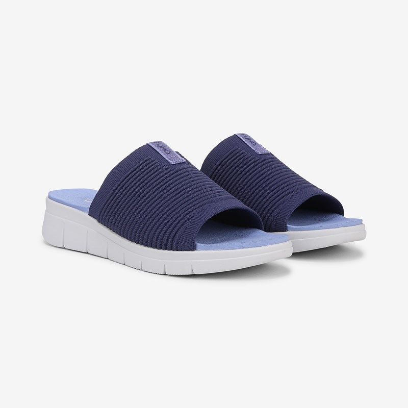 RYKA Epic Slide Sandal Dusk Blue Knit Fabric Slip On, Lightweight