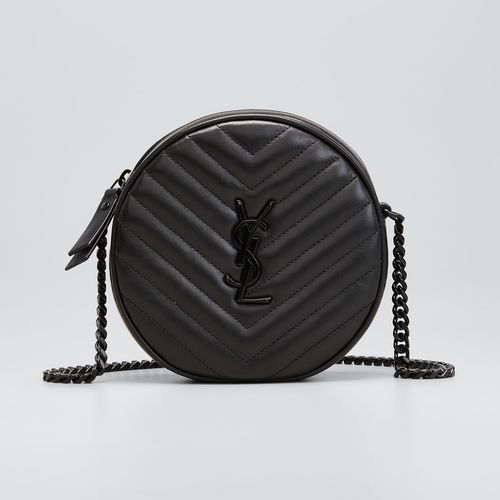 Saint Laurent Jade Ysl Round Quilted Grain de Poudre Crossbody Bag