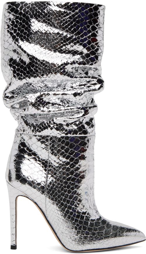 Silver slouchy snakeskin effect boots