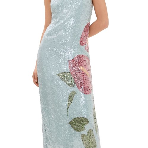 Anthurium Flowers Slip Maxi Dress Anthurium Flowers Blue