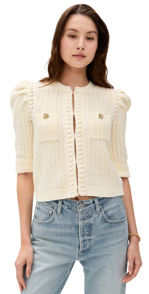 Delilah Crop Textured Cardigan Vintage White/Gold Knot