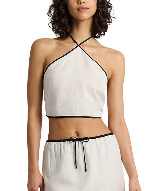 Onia Air Linen Cropped Linen-Blend Halter Top