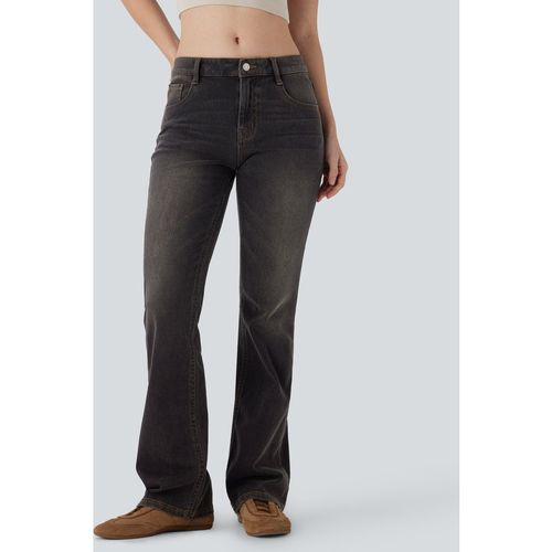 Halara Halara Flex™ Low Rise Multiple Pockets Washed Stretchy Knit Casual Bootcut Jeans - Black Olive Denim - XL(regular)