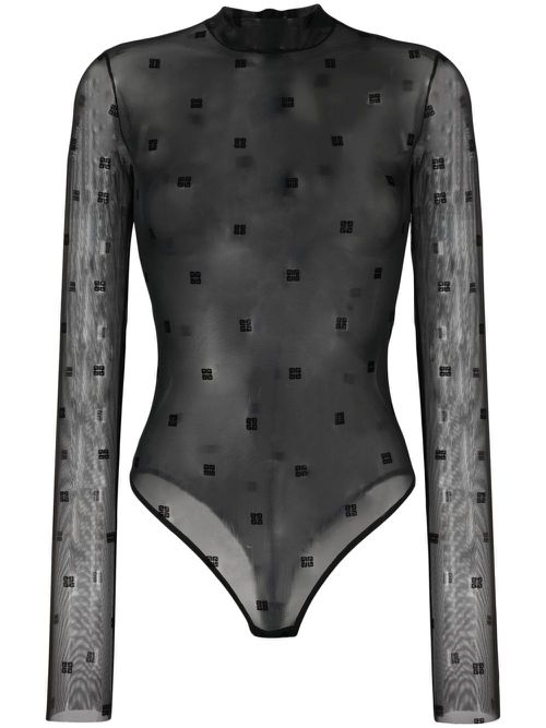 Logo-print mesh bodysuit - Black
