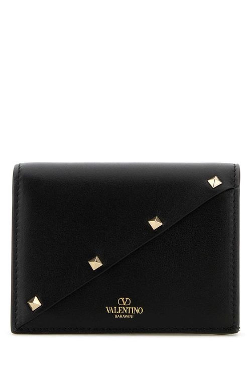 Black Leather Rockstud Wallet