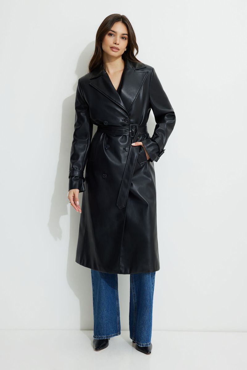 Dynamite 여성 Military Faux Leather Trench Coat