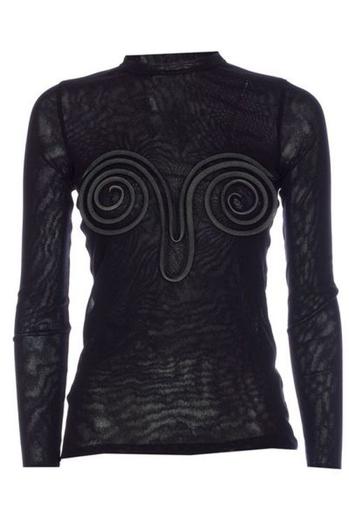 Jean Paul Gaultier Spiral Detailed Long Sleeved Sheer Top