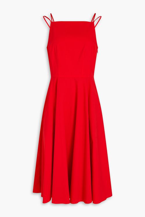 Pleated cotton-blend poplin midi dress - Red - US 2