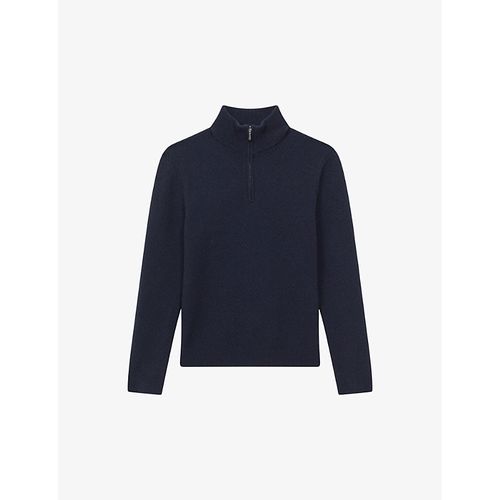 Mens Navy Tempo Half-zip Slim-fit Wool Jumper L