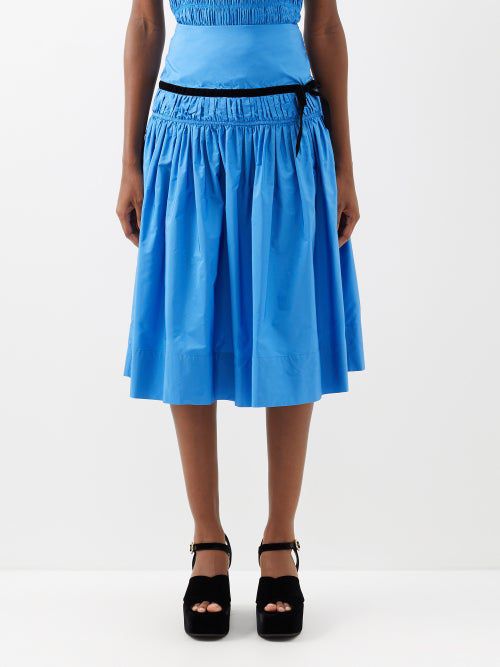 Molly Goddard Harlow velvet-trim shirred taffeta midi skirt