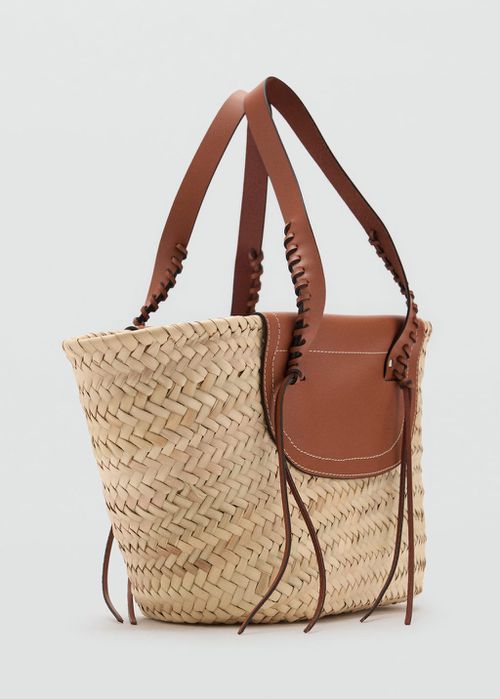 Natural fibre basket bag leather - Woman - One size - 