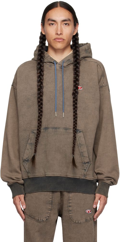 Brown Cotton Denim Hoodie