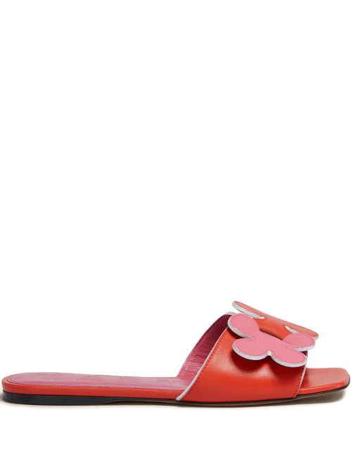 Floral-applique slide sandals - Orange