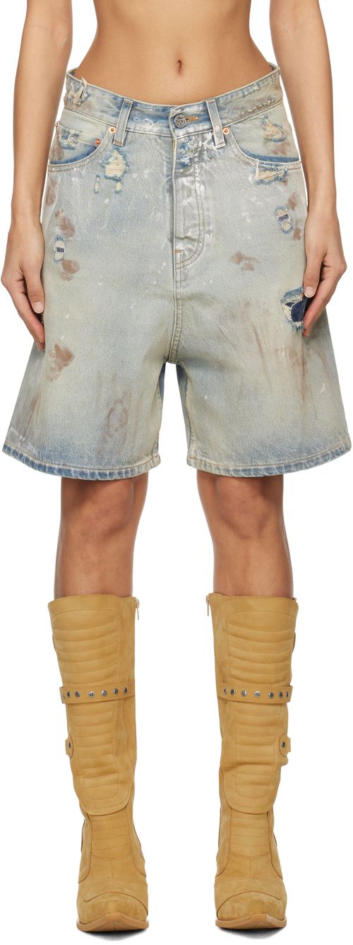 VETEMENTS Blue Trashed Denim Shorts