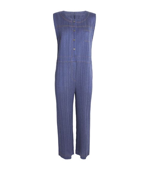Short-Sleeve Cotton Denim Jumpsuit