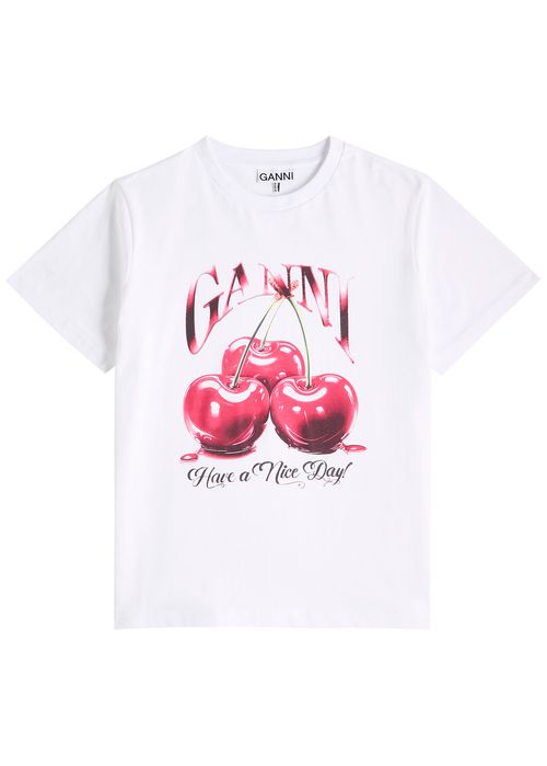 Ganni Cherry Printed Cotton T-shirt