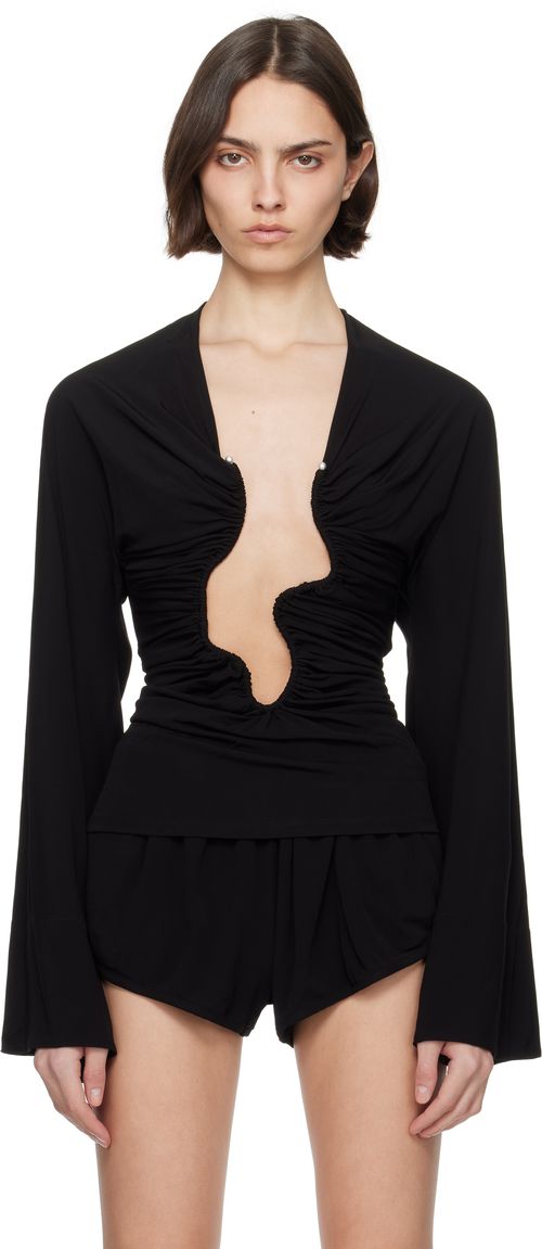 Christopher Esber Black Salacia Ruched Long Sleeve Top