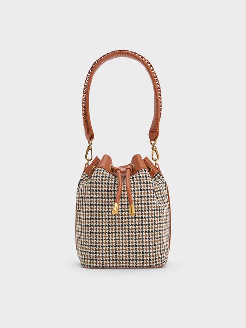 Charles & Keith - Checkered Drawstring Bucket Bag