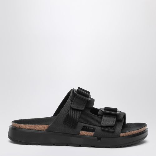 Shinjuku black leather and textile slipper